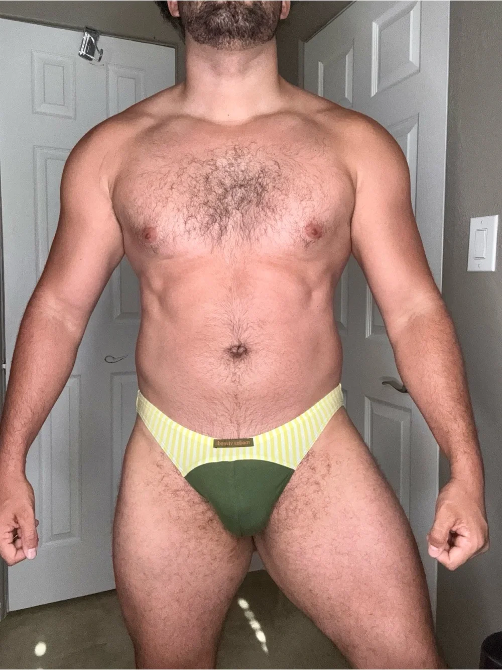 MODUS VIVENDI Men's Olive Green Brief with Yellow Striped Waistband